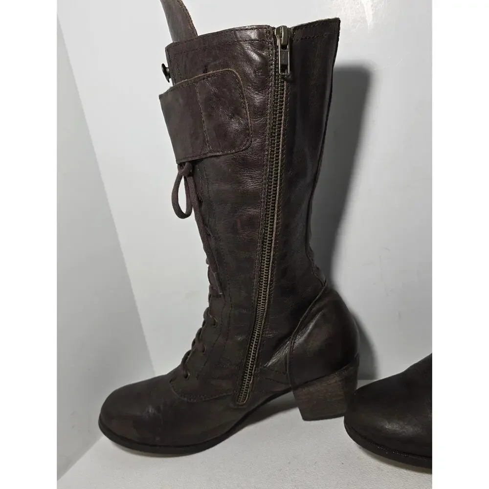 Red Or Dead Leather Steampunk Lace Up Zip Boots Made Spain EU 41 US 9.5-10 Brown